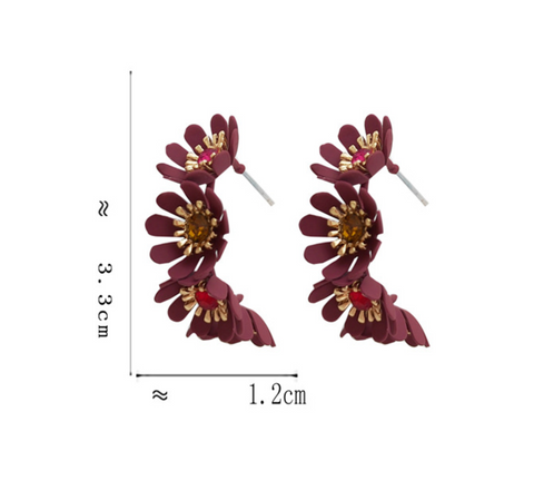 Red Flower Hoop Earring
