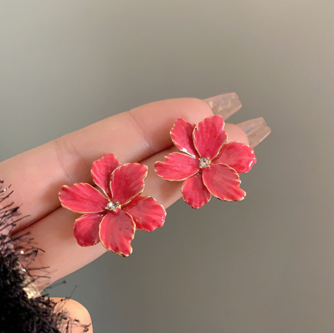 Red Flower Earring
