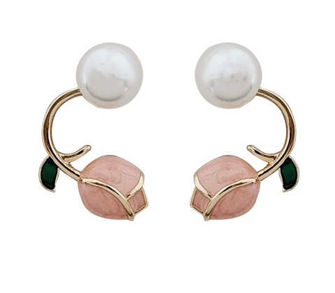 Pink Tulip Gold Earring