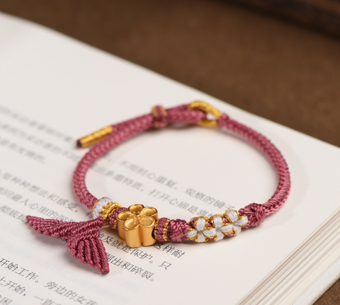 Gold Flower Red Braided Bracelet