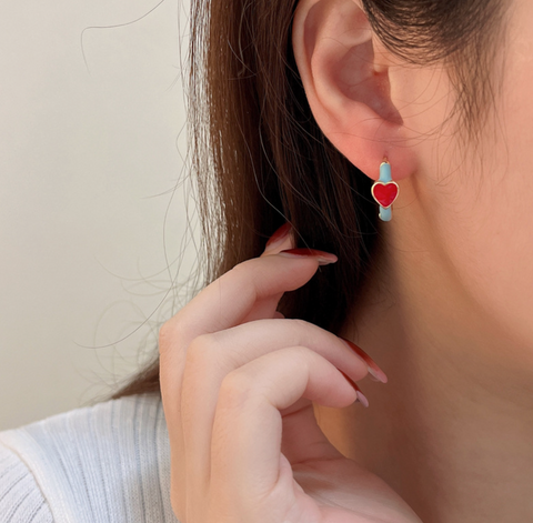 Red Heart Blue Earring