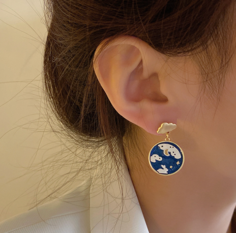 Rabbit and Moon Earring