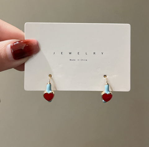 Red Heart Blue Earring