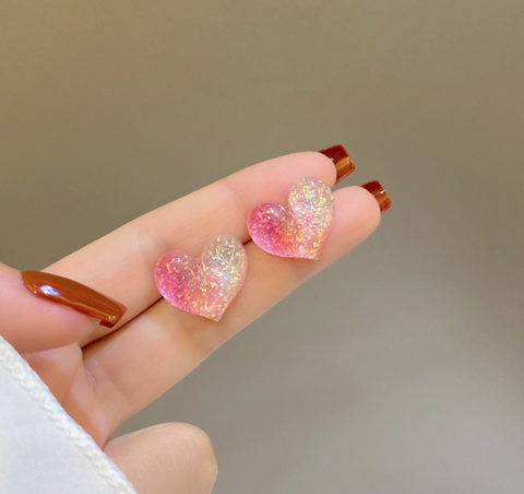 Pink Sparkle Heart Earring
