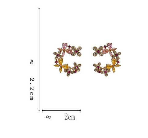Crystal Flower Red Dot Earring