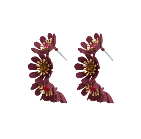Red Flower Hoop Earring