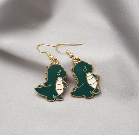 Green Dinosuar Dangle Earring