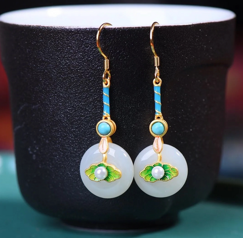 White Jade Leaf Earring