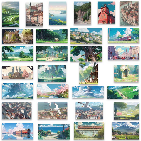 Studio Ghibli Inspired Scenery Vinyl Sticker 60pc