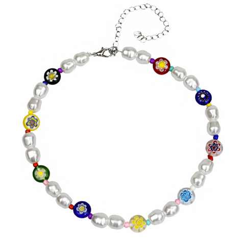 Seven Color Daisy Petals Pearl Choker