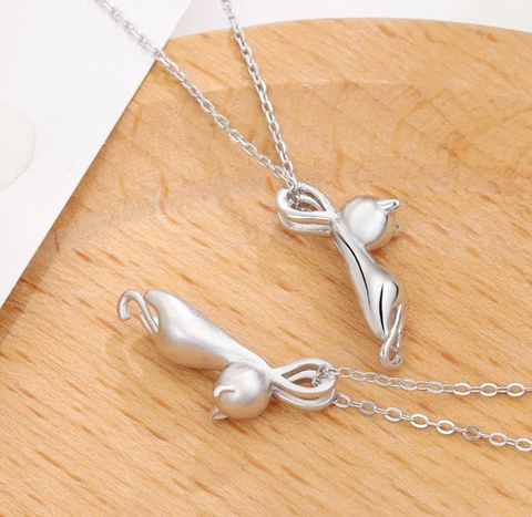 White Dangle Kitten Necklace
