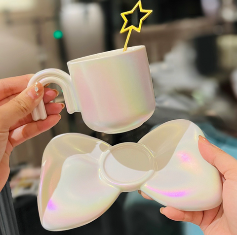 Rainbow and Bow Chrome Ceramic Cup and Saucer