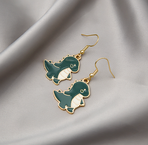 Green Dinosuar Dangle Earring