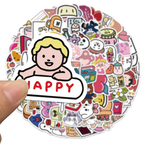 Cartoon Faces Stickers 50pc
