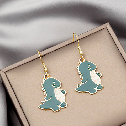 Green Dinosuar Dangle Earring