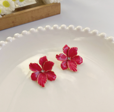 Red Flower Earring