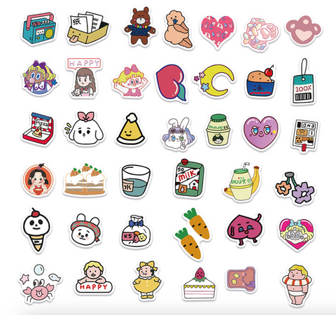 Cartoon Faces Stickers 50pc