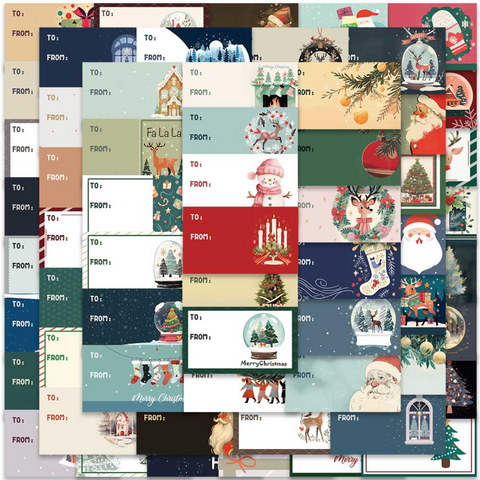 Christmas Sticker Tags 50pc Pack