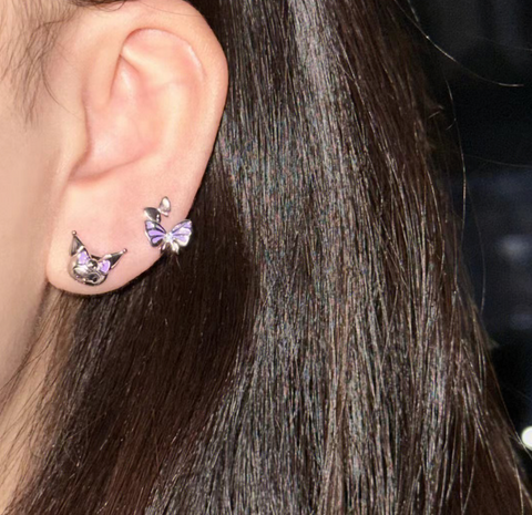 Silver Kuromi Purple Earring
