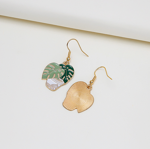 Potted Plant Leaf Dangle Earring