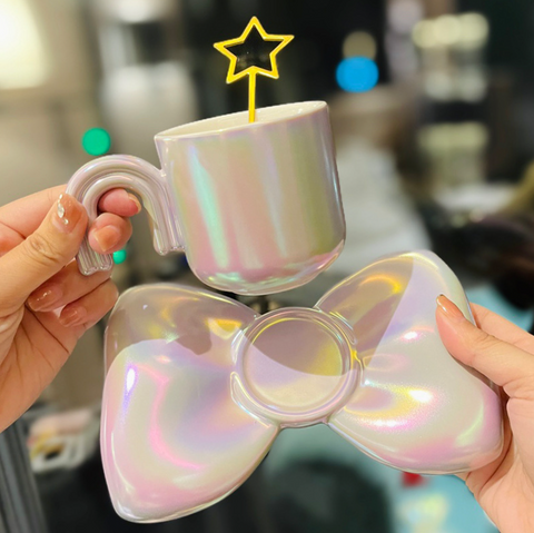 Rainbow and Bow Chrome Ceramic Cup and Saucer