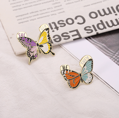 Butterfly Pronoun Pin