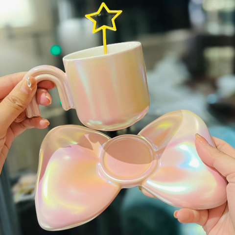 Rainbow and Bow Chrome Ceramic Cup and Saucer