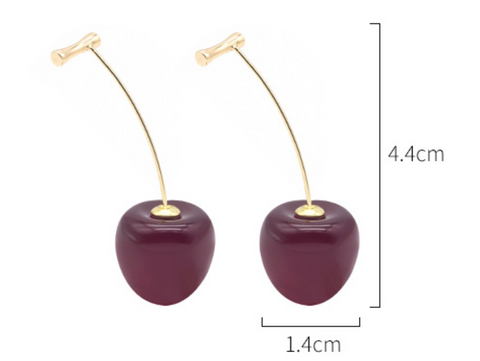 Cherry Purple Stem Dangle Earring