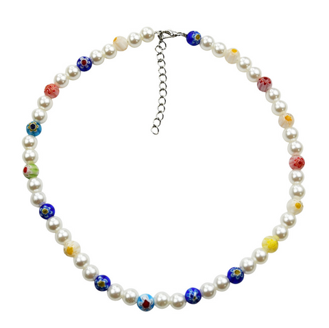 Seven Color Daisy Petals Pearl Choker