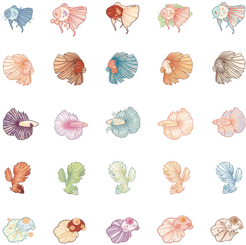 Betta Fish Vinly Sticker 50pc