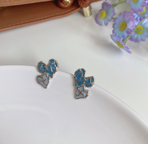 Blue Enamel Heart Earring