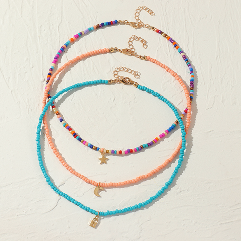 Rice Bead Charm Necklace 3 Set