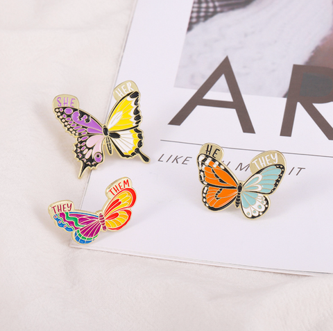 Butterfly Pronoun Pin