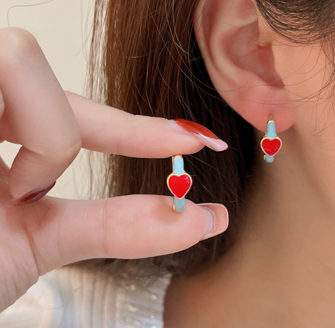 Red Heart Blue Earring