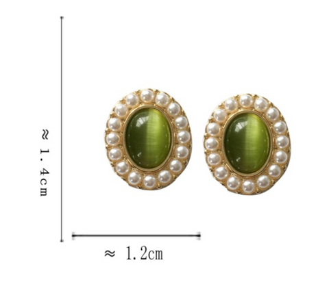 Cat Eye Green Oval Earring