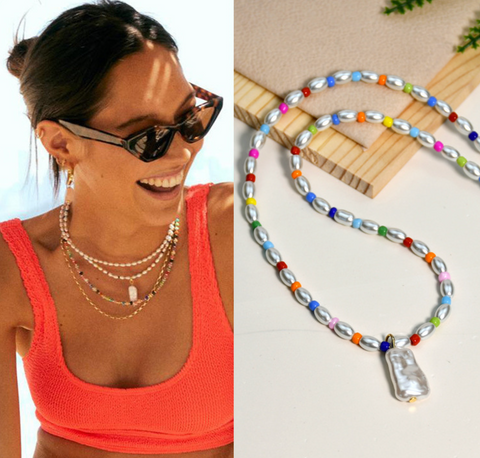 Rectangular Pearl Colorful Necklace