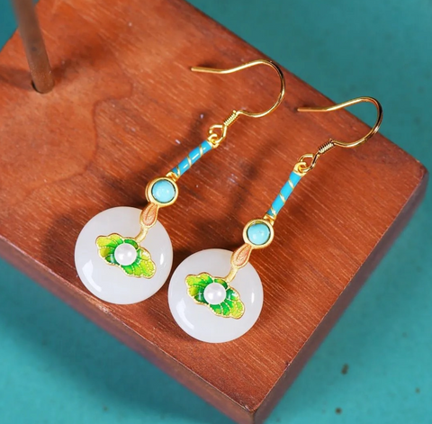 White Jade Leaf Earring