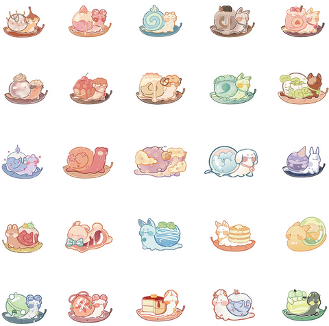 Dessert Snail Vinyl Sticker 50pc