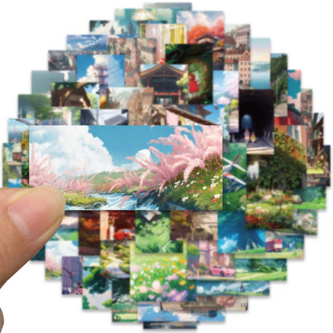 Studio Ghibli Inspired Scenery Vinyl Sticker 60pc