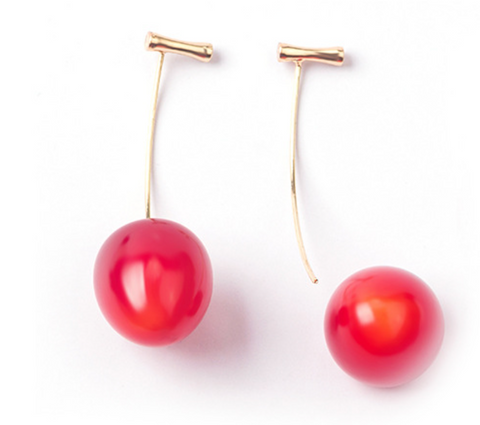 Cherry Red Stem Dangle Earring