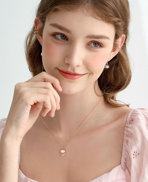 Red Crystal Rose KT Gold Necklace