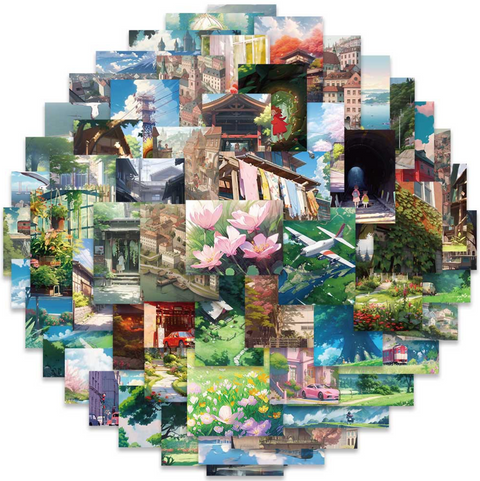 Studio Ghibli Inspired Scenery Vinyl Sticker 60pc
