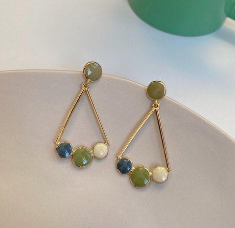 Green Gold Enamel Dangle Earring