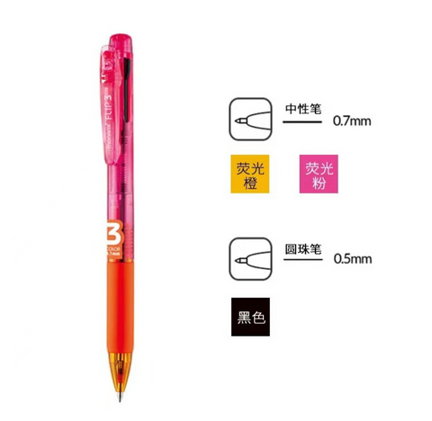 Monami Flourescent Flip 3in1 Ball Point Pen
