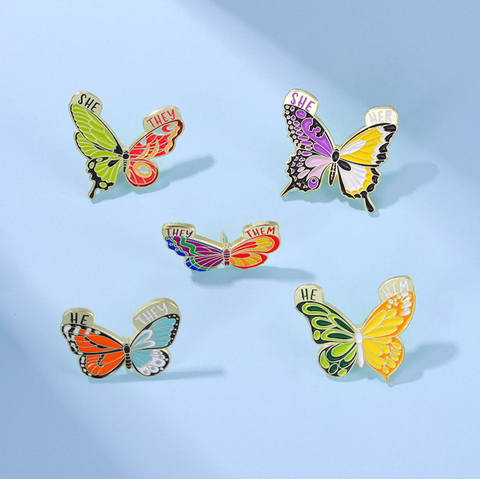 Butterfly Pronoun Pin