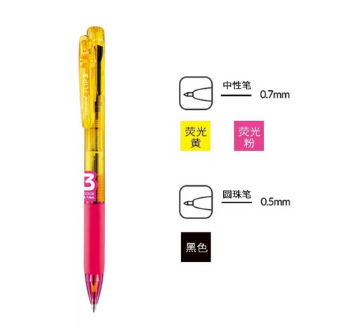 Monami Flourescent Flip 3in1 Ball Point Pen