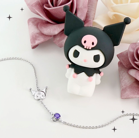 Kuromi Purple Crystal Silver Bracelet