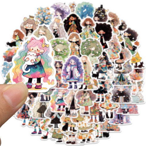 Flower Hair Girl 60pc Vinyl Sticker Pack