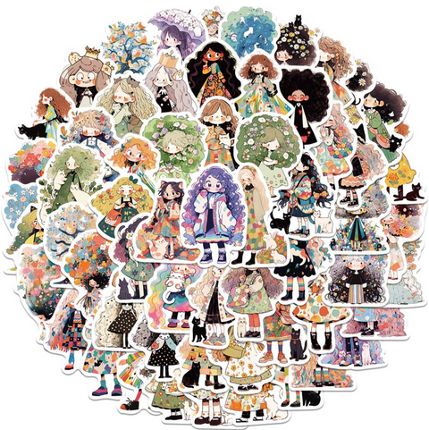 Flower Hair Girl 60pc Vinyl Sticker Pack