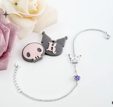 Kuromi Purple Crystal Silver Bracelet